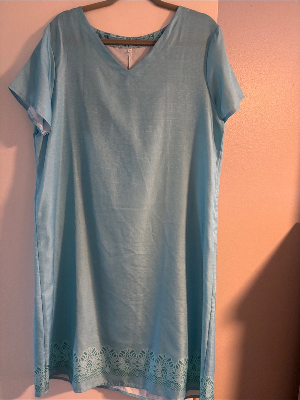 Light Blue V-Neck Shift  Temu Dress, XL